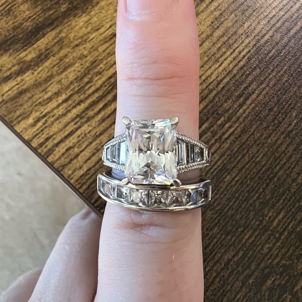 Absolute (CZ, HSN) Bridal Ring Set - Radiant Cut